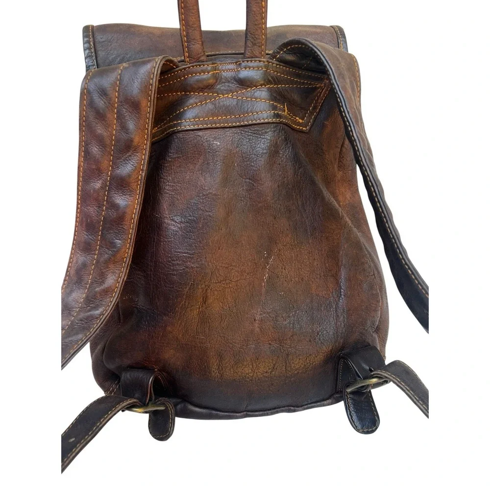 Vtg HOBO International Brown Leather Backpack Distressed Slouch Drawstring Bag